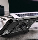 Relaxtoo iPhone 13 - Coque Armor avec béquille et protection de caméra - Pop Grip Cover Case Noir