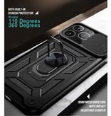 Relaxtoo iPhone 13 Mini - Armor Hoesje met Kickstand en Camera Bescherming - Pop Grip Cover Case Zwart