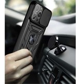 Relaxtoo iPhone 13 Pro - Armor Hoesje met Kickstand en Camera Bescherming - Pop Grip Cover Case Zwart