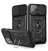 Relaxtoo iPhone 13 Pro Max - Armor Hoesje met Kickstand en Camera Bescherming - Pop Grip Cover Case Zwart