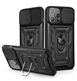 Relaxtoo iPhone 13 Pro - Armor Hoesje met Kickstand en Camera Bescherming - Pop Grip Cover Case Zwart