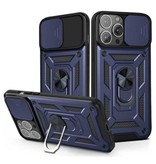 Relaxtoo iPhone 13 - Coque Armor avec béquille et protection de caméra - Pop Grip Cover Case Bleu