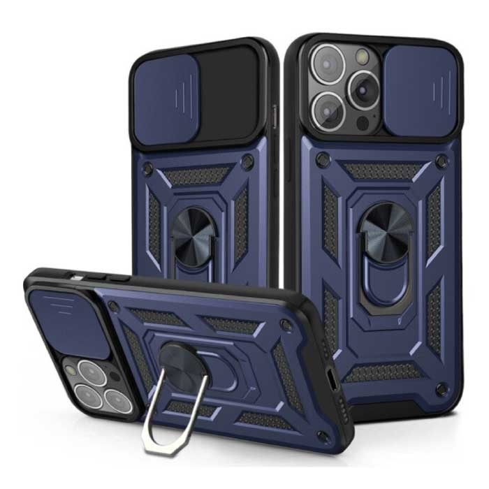 Relaxtoo iPhone 13 - Pancerne Etui z Podpórką i Ochroną Aparatu - Etui Pop Grip Cover Niebieskie
