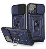 Relaxtoo iPhone 13 Pro Max - Armor Hoesje met Kickstand en Camera Bescherming - Pop Grip Cover Case Blauw