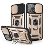 Relaxtoo iPhone 13 - Armor Hoesje met Kickstand en Camera Bescherming - Pop Grip Cover Case Goud