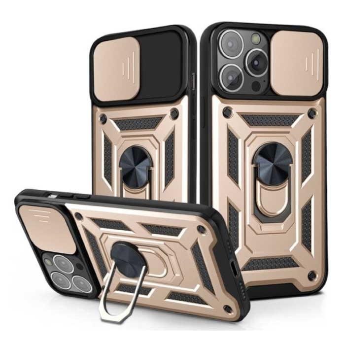 iPhone 13 - Armor Hoesje met Kickstand en Camera Bescherming - Pop Grip Cover Case Goud