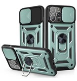 Relaxtoo iPhone 13 Mini - Armor Case con función atril y protección de la cámara - Pop Grip Cover Case Green