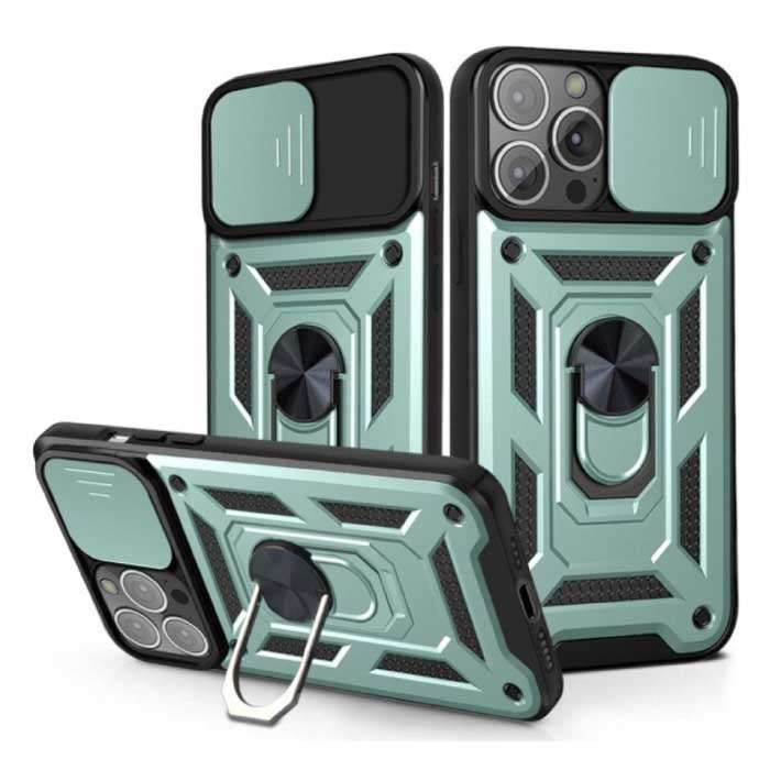 iPhone 13 Mini - Armor Case con función atril y protección de la cámara - Pop Grip Cover Case Green