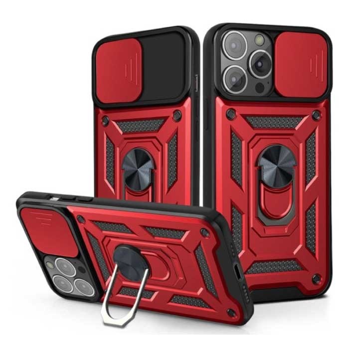 iPhone 13 - Armor Case with Kickstand and Camera Protection - Pop Grip Cover Case Red