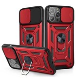 Relaxtoo iPhone 13 Pro Max - Custodia Armor con Cavalletto e Protezione Fotocamera - Custodia Pop Grip Cover Rossa