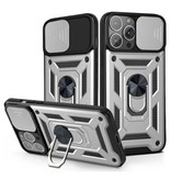 Relaxtoo iPhone 13 - Coque Armor avec béquille et protection de caméra - Pop Grip Cover Case Silver