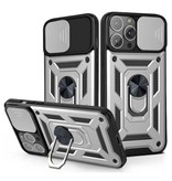 Relaxtoo iPhone 13 Mini - Armor Case with Kickstand and Camera Protection - Pop Grip Cover Case Silver