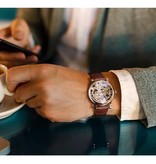 Winner Orologio da uomo di lusso con cassa in oro - Cinturino in pelle con scheletro meccanico trasparente color oro