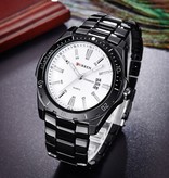 Curren Męski mechaniczny zegarek biznesowy — zegarek kwarcowy z mechanizmem kwarcowym ze stali nierdzewnej, srebrny biały