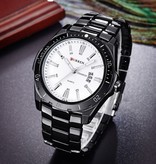 Curren Montre Mécanique Business Homme - Mouvement Quartz Bracelet Acier Inoxydable Argent Blanc