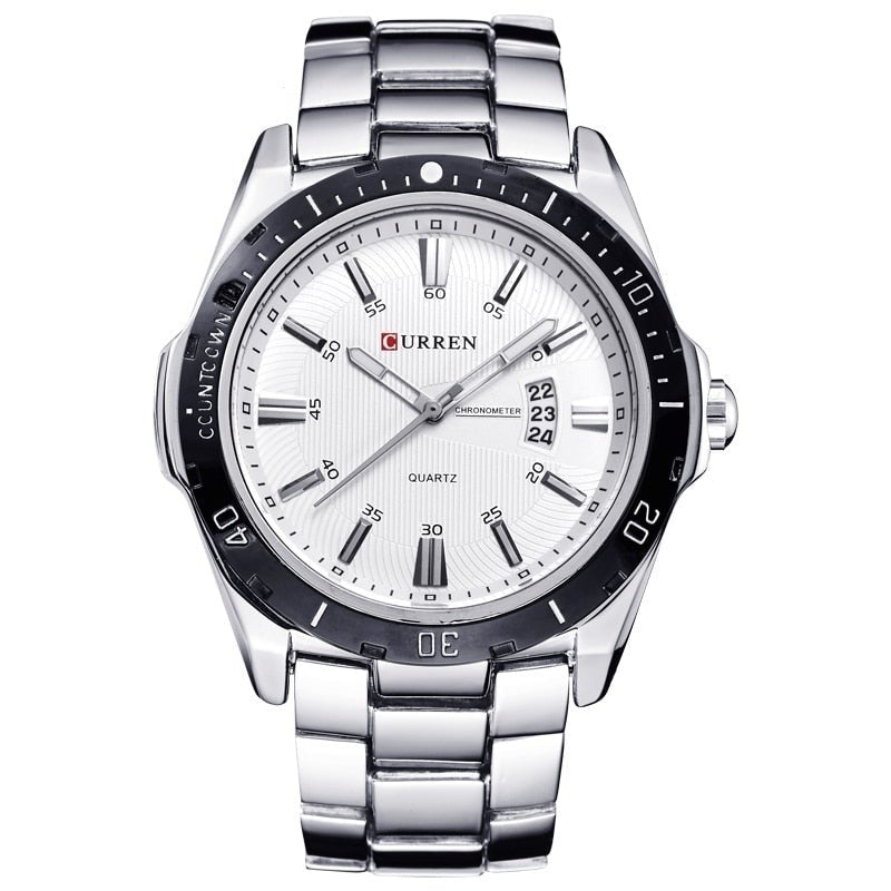 Montre Mécanique Business Homme - Mouvement Quartz Bracelet Acier Inoxydable Argent Blanc