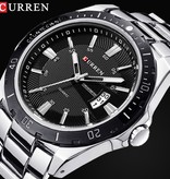 Curren Męski mechaniczny zegarek biznesowy — zegarek z mechanizmem kwarcowym ze stali nierdzewnej, czarny biały