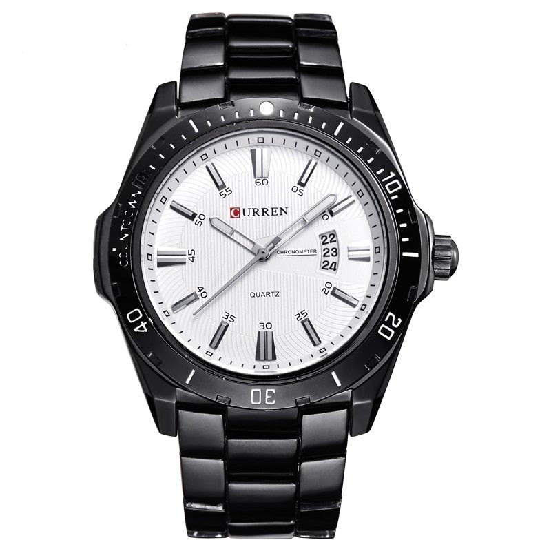 Montre Mécanique Business Homme - Mouvement Quartz Bracelet Acier Inoxydable Noir Blanc