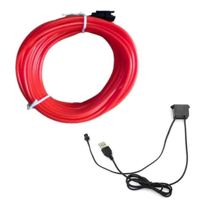 Neon LED Strip 3 Meter - flexibler Leuchtschlauch mit USB-Adapter wasserdicht rot