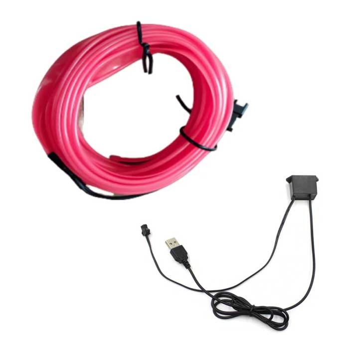 Tira de LED de neón de 5 metros - Tubo de iluminación flexible con adaptador USB resistente al agua rosa