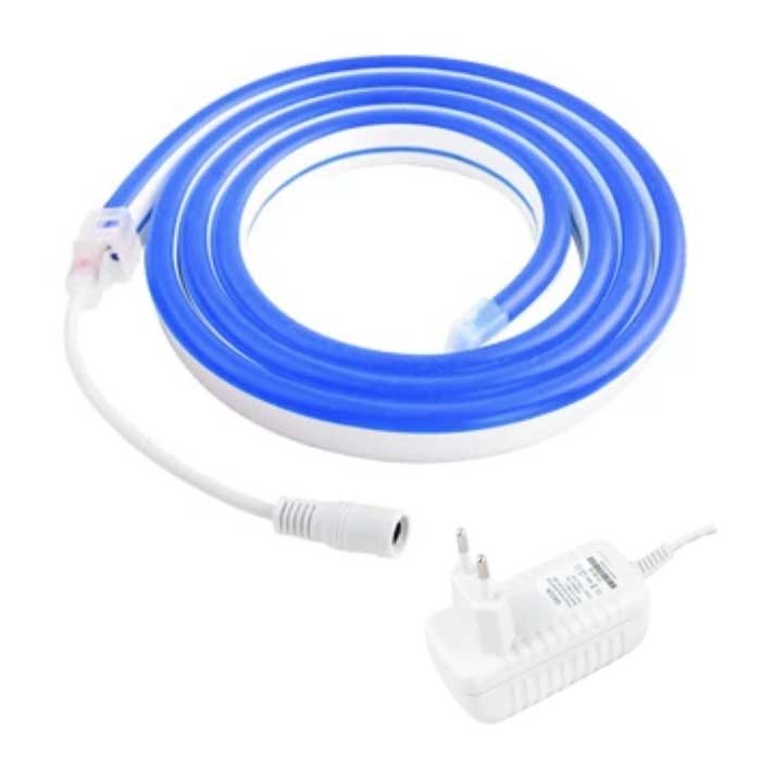 Bande LED Néon 2 Mètres - Tube Eclairage Flexible avec Adaptateur Prise 12V Etanche Bleu