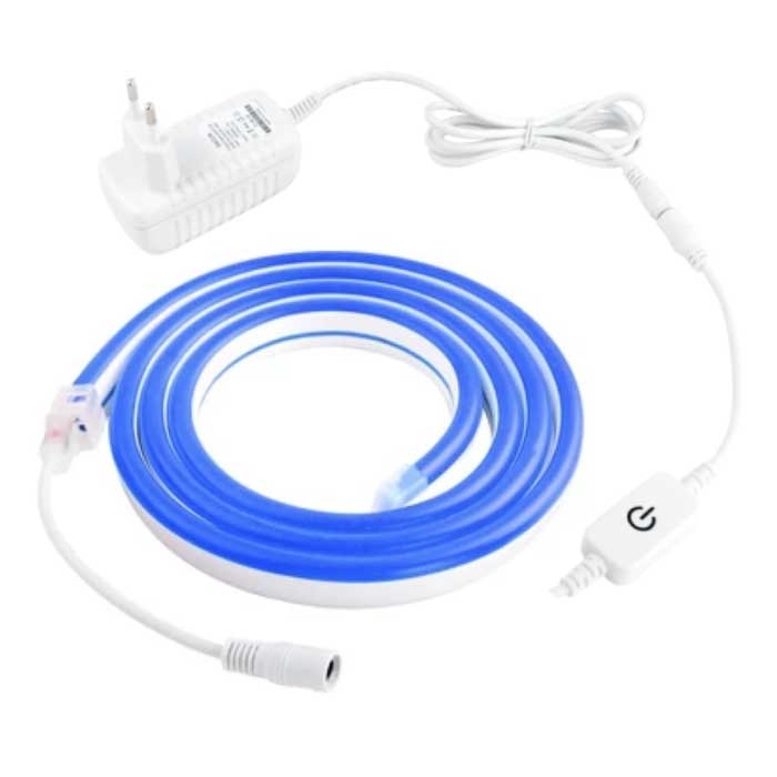 Neon LED Strip 2 Meter - Flexible Lighting Tube with Plug Adapter 12V and On/Off Switch Waterproof Blue