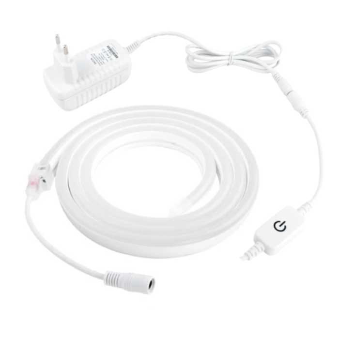 Bande LED Néon 4 Mètres - Tube Eclairage Flexible avec Adaptateur Prise 12V et Interrupteur Marche/Arrêt Étanche Blanc