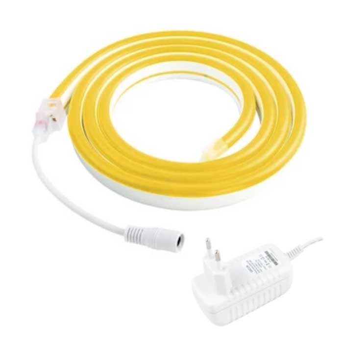 Neon LED Strip 5 Meter - Flexible Lighting Tube with Plug Adapter 12V Waterproof Yellow