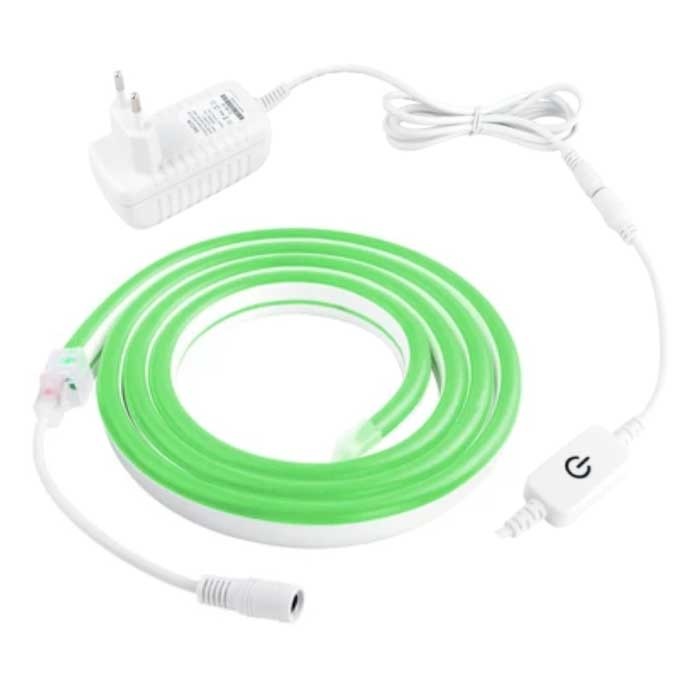 Neon LED Strip 5 Meter - Flexible Lighting Tube with Plug Adapter 12V and On/Off Switch Waterproof Green