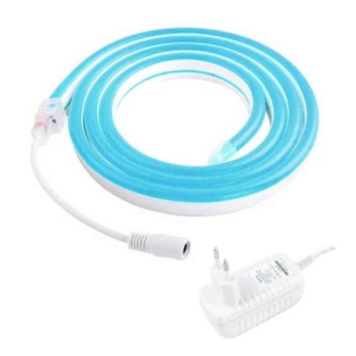 Bande LED Néon 5 Mètres - Tube Eclairage Flexible avec Adaptateur Prise 12V Etanche Bleu Glacé