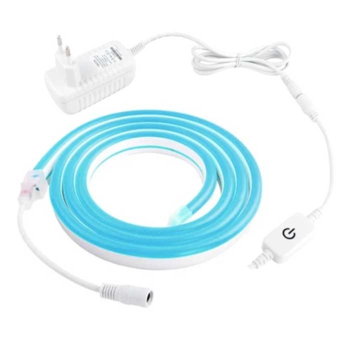 Neon LED Strip 5 Meter - Flexibler Leuchtschlauch mit Steckeradapter 12V und Ein-/Ausschalter Wasserdicht Eisblau