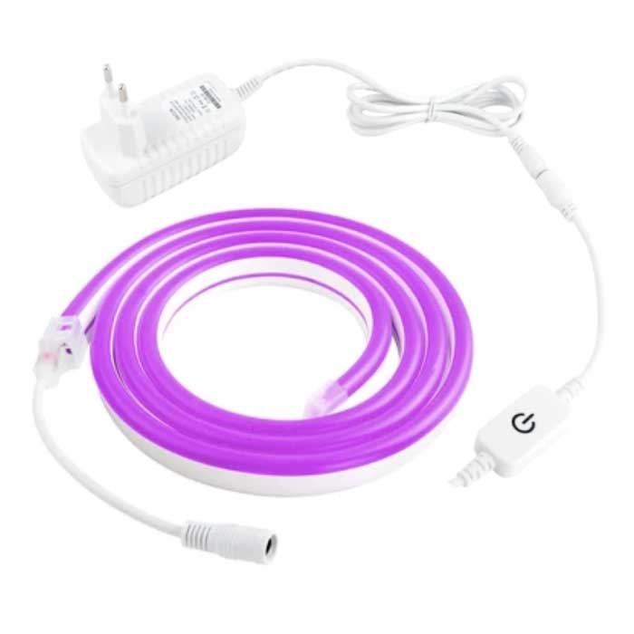 Bande LED Néon 5 Mètres - Tube Eclairage Flexible avec Adaptateur Prise 12V et Interrupteur Marche/Arrêt Etanche Violet