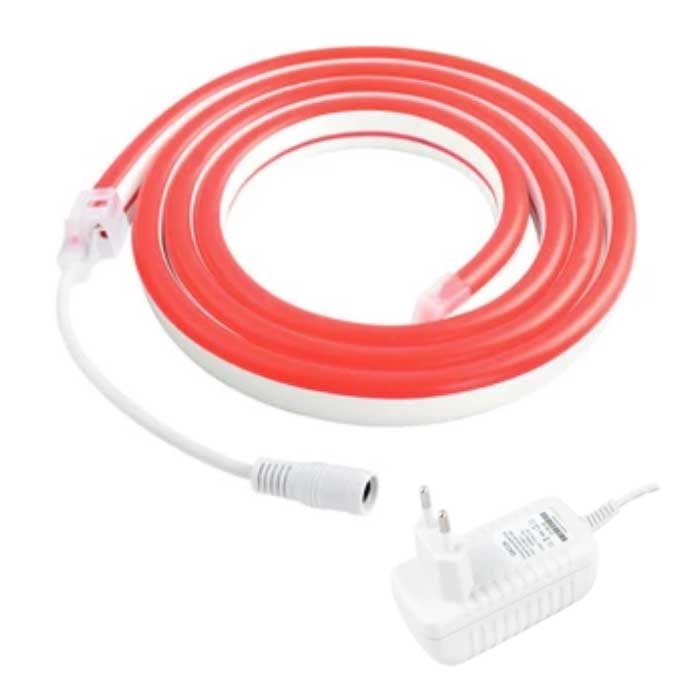 Bande LED Néon 5 Mètres - Tube Eclairage Flexible avec Adaptateur Prise 12V Etanche Rouge