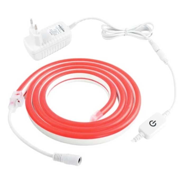 Neon LED Strip 1 Meter - Flexible Lighting Tube with Plug Adapter 12V and On/Off Switch Waterproof Red