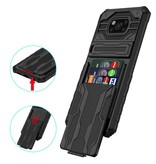 LUCKBY Xiaomi Poco M3 - Custodia per slot per schede Armor con cavalletto - Custodia a portafoglio nera