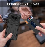LUCKBY Xiaomi Poco M3 - Armor Card Slot Case with Kickstand - Wallet Cover Case Black