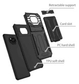 LUCKBY Xiaomi Poco M3 - Armor Card Slot Case mit Kickstand - Wallet Cover Case Rot