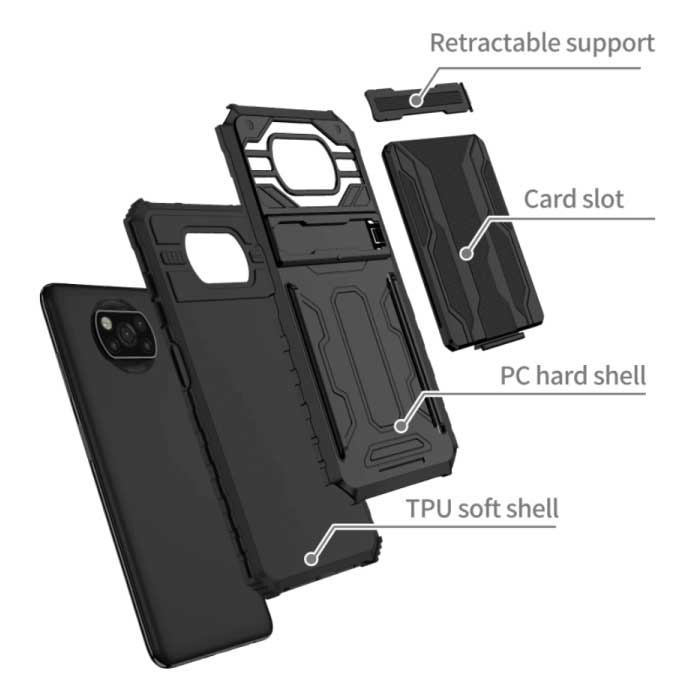 LUCKBY Xiaomi Poco M3 - Armor Card Slot Hoesje met Kickstand - Wallet Cover Case Rood
