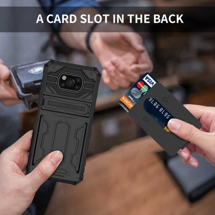 LUCKBY Xiaomi Poco M3 - Armor Card Slot Hoesje met Kickstand - Wallet Cover Case Rood