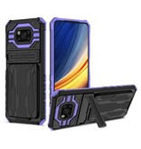 LUCKBY Xiaomi Poco M3 - Armor Card Slot Case mit Kickstand - Wallet Cover Case Lila
