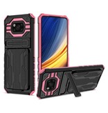 LUCKBY Xiaomi Poco M3 Pro - Armor Card Slot Case mit Kickstand - Wallet Cover Case Pink
