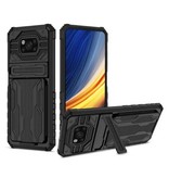 LUCKBY Xiaomi Poco M3 - Armor Card Slot Case con Kickstand - Wallet Cover Case Black