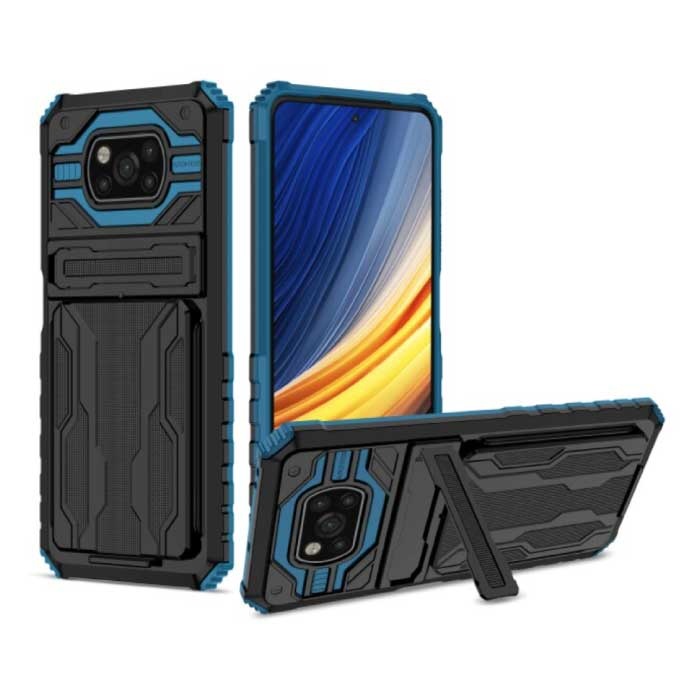 Xiaomi Poco X3 - Armor Card Slot Case with Kickstand - Wallet Cover Case Blue