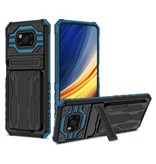 LUCKBY Xiaomi Poco M3 Pro - Étui à fente pour carte Armor avec béquille - Étui portefeuille bleu