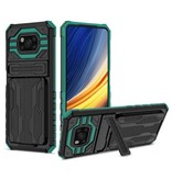 LUCKBY Xiaomi Poco X3 - Armor Card Slot Case mit Kickstand - Wallet Cover Case Grün