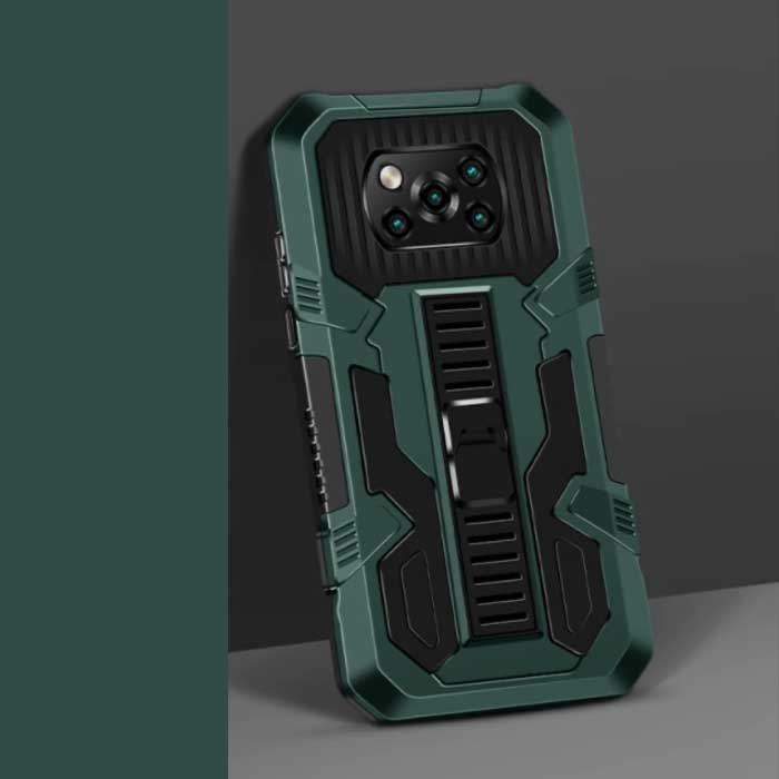 Xiaomi Poco F3 - Custodia Armor con Cavalletto e Pop Grip - Cover Protettiva Verde