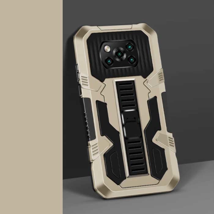 Xiaomi Poco F3 - Armor Case con Kickstand y Pop Grip - Protection Cover Case Gold
