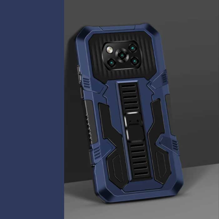 Xiaomi Poco X3 - Armor Case con Kickstand y Pop Grip - Protection Cover Case Azul