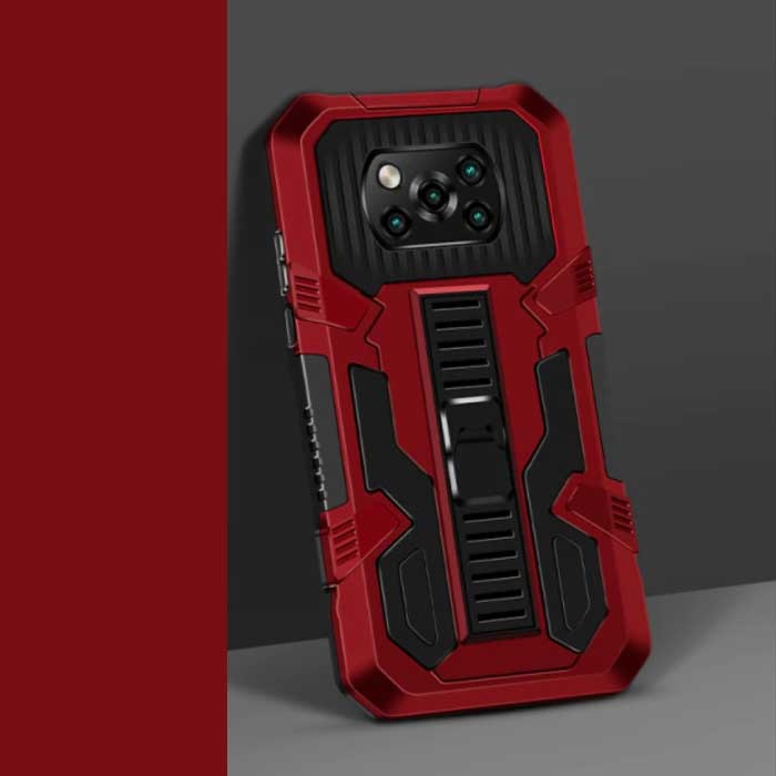 Xiaomi Poco F3 - Armor Case con Kickstand y Pop Grip - Protection Cover Case Rojo