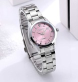CHENXI Luksusowy zegarek dla kobiet - wodoodporny zegarek z kryształu górskiego, bransoleta ze stali nierdzewnej, różowy